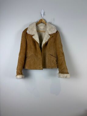 Gallery Vintage Tan Suede Shearling Jacket with Cream Lining